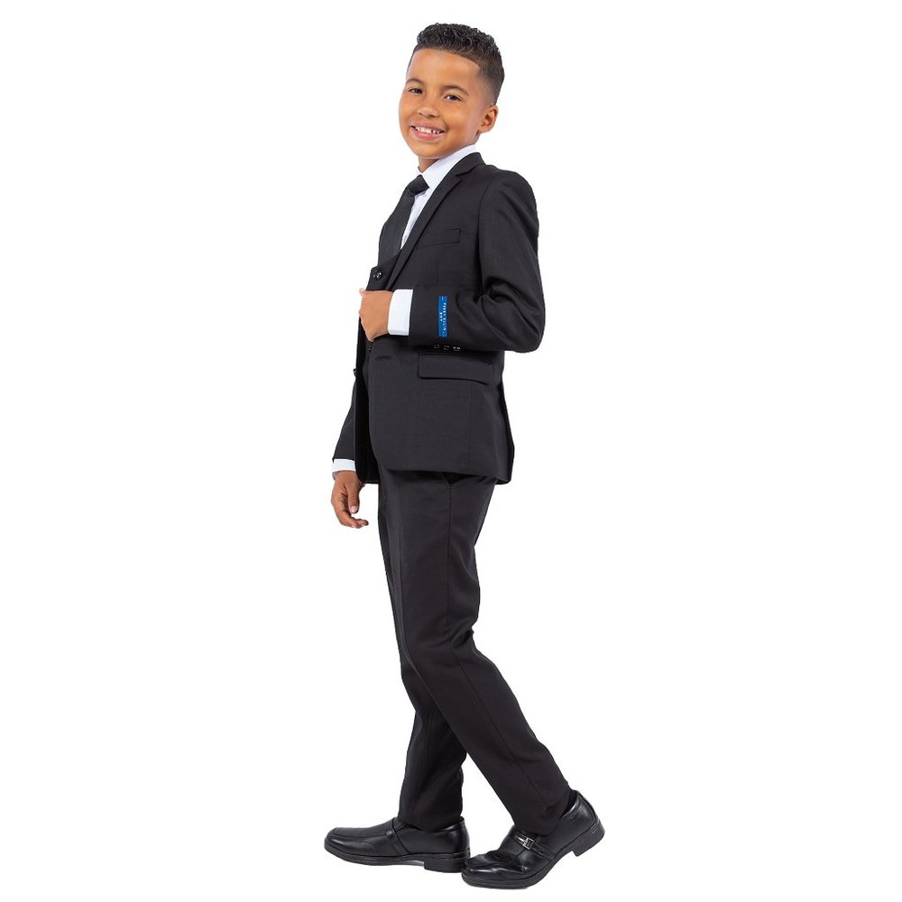 5-Piece Perry Ellis Portfolio Boys Slim Fit Solid Suit, Black - Picture 3 of 8